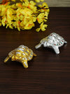 Ecraftindia Golden and Silver Engraved Tortoise Feng Shui Handcrafted Decorative Metal Showpiece