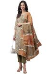 Janasya Women's Olive Green Cotton Ethnic Motifs Kurta with Pant and Dupatta