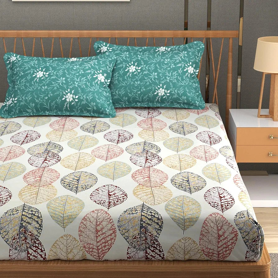 Homefab India 210 TC Cotton King Size BedSheet with 2 Pillow Covers -  - Floral, Green