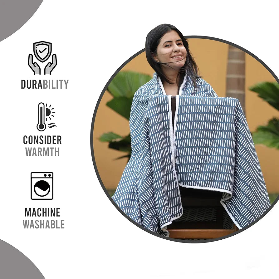 Divine Casa 120 GSM Microfiber Single Bed Comforter | Soft & Lightweight Reversible AC Blanket | All-Season 3-Layered Quilt | 230 x 140 cm, Blue Mirage