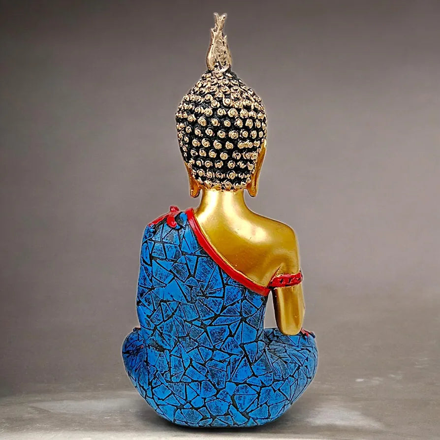 NEELAYA Meditating Buddha Statue with Tealight Candle Holder Polyresin Showpiece for Home Decor Living Room Office Vastu Gift Housewarming 28 cm Gold Blue