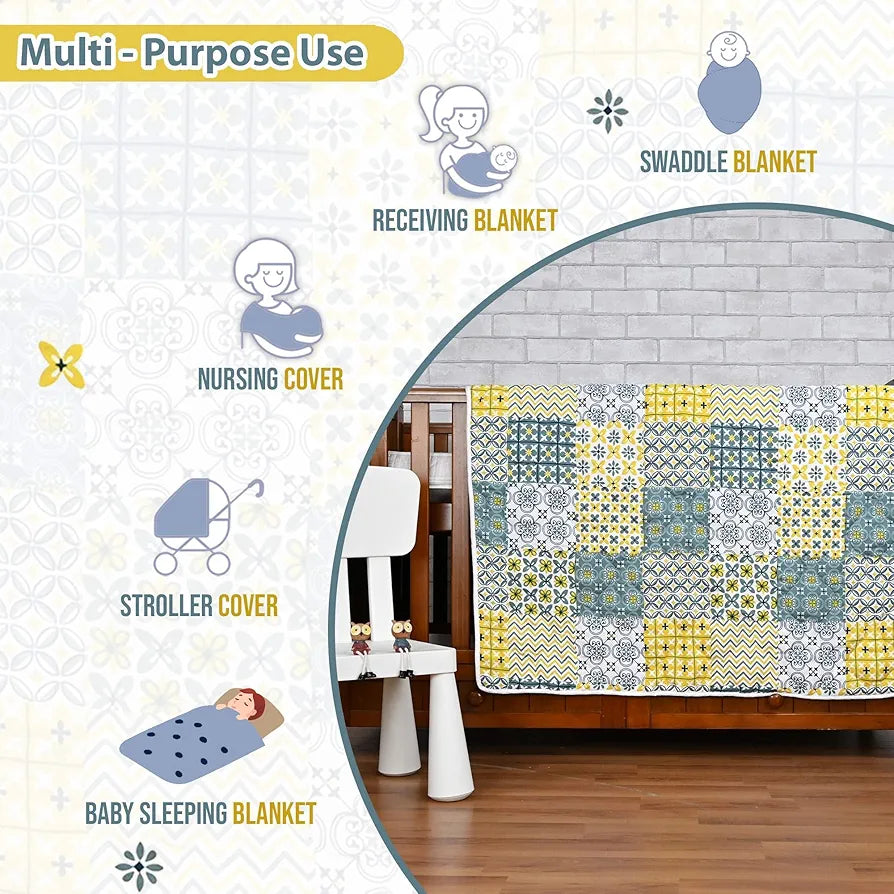 Divine Casa 120 GSM Microfiber Reversible Kids Single Bed Comforter | Ultra-Soft Toddler Blanket | Lightweight & Cozy | All-Season Bedding for Babies & Kids | 135 x 100 cm, Sunflower Ash Tile