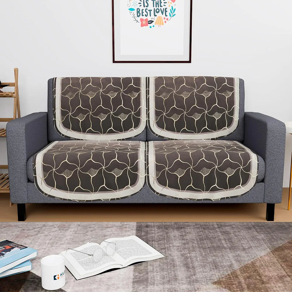 Kuber Industries Set of 4 Durable 2 Seater Sofa Cover for Living Room | Easy Machine Washable Sofe ke cover for Protection & Comfort for Home Furniture | Arabica Look - Brown & Golden Foil