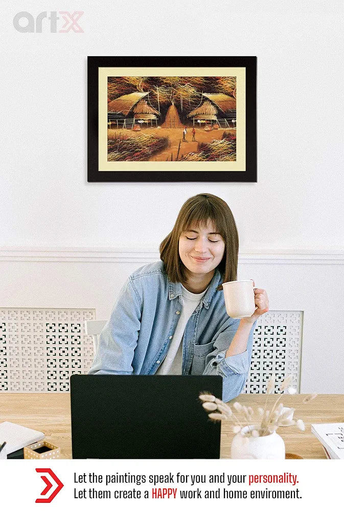 ArtX Paper Premium Village Scene Wall Art Painting, Multicolor, Village, 18X24 in, Set of 1