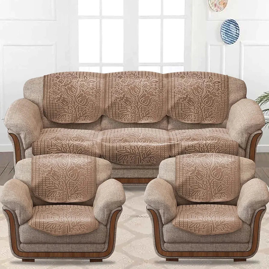 Cloth Fusion Italian Velvet Sofa Cover 5 Seater Set, Perfect Floral Embossed Sofa Cover 3 Seater and 2 Seater for Living Room 