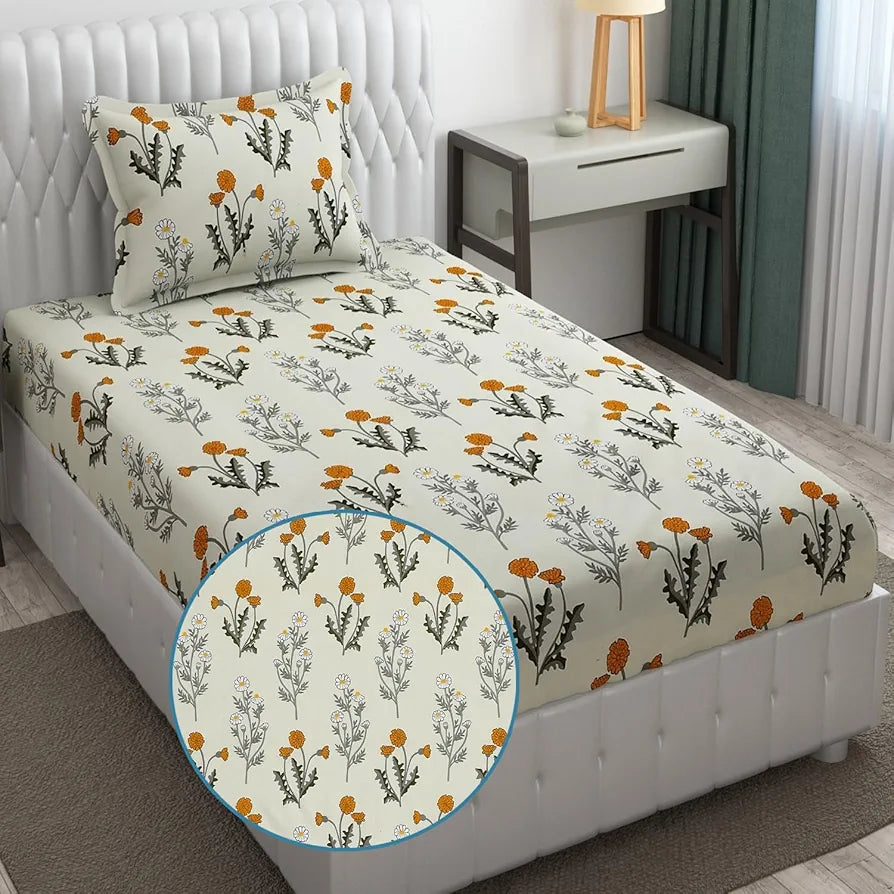 FRESH FROM LOOM Single Bed Microfiber Bedsheet with Floral Print - 240 TC, Hypoallergenic, Includes 1 Pillow Covers , Multicolor
