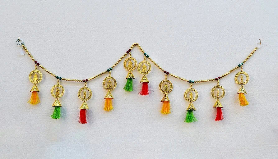 CraftVatika Kalash Pearl Beads Toran, Traditional Toranam, Pom Pom Hanging Bandarwal for Main Entrance Door Pooja Room Wall Home Decoration Handmade Latest Traditional Design 
