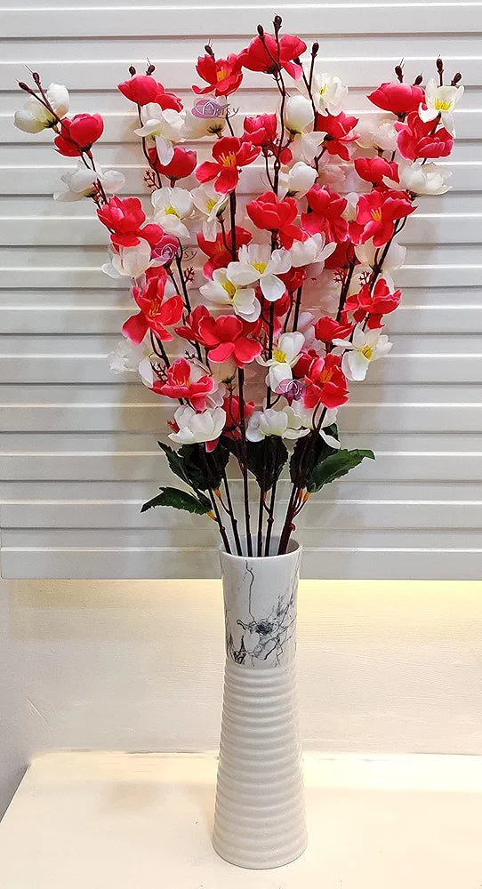 ARTSY® Artificial Flowers Bunch for Decoration Cherry Blossom, Ideal for vase, Home, Office Decor, Gifts, Craft, Artificial Plants for Decoration, Without vase, Maroon Mix, 55 cm Height, Fabric