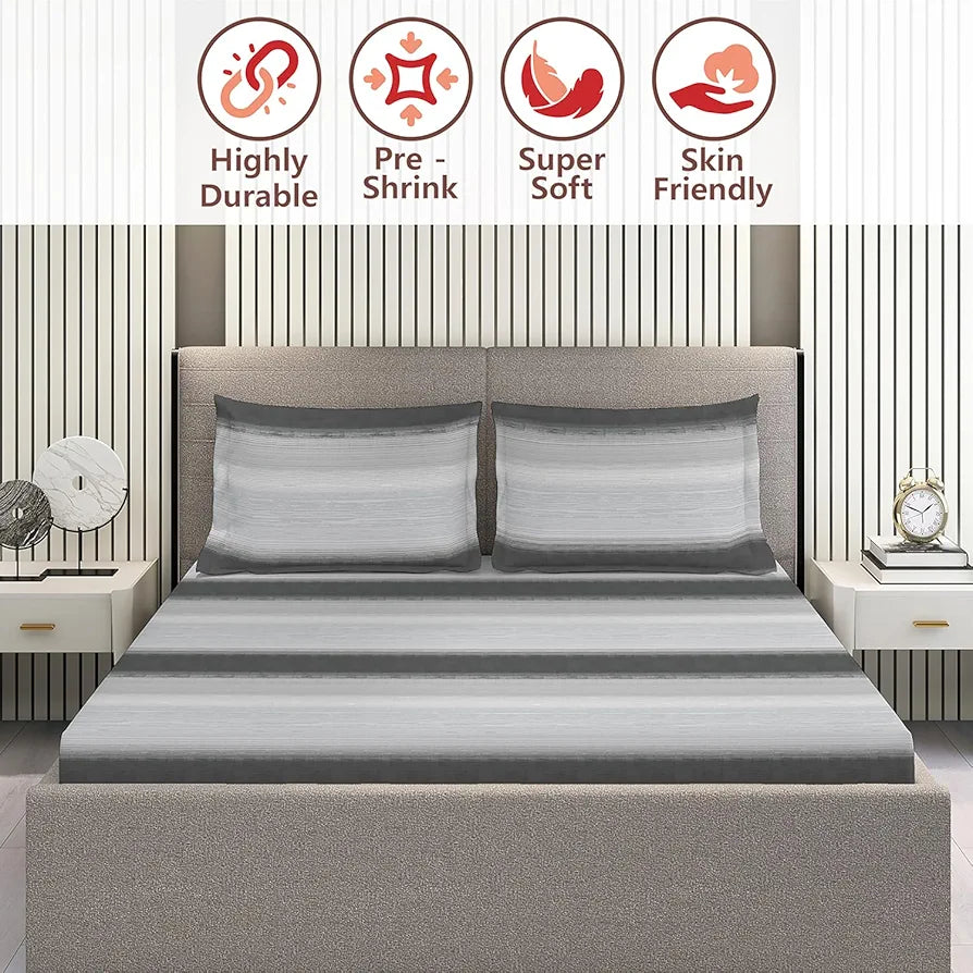 Layers Duracount Bedsheet Set for All Seasons - Lightweight, Moisture Absorbent, Machine Washable & Easy to Care - 225 CVC - King Size 