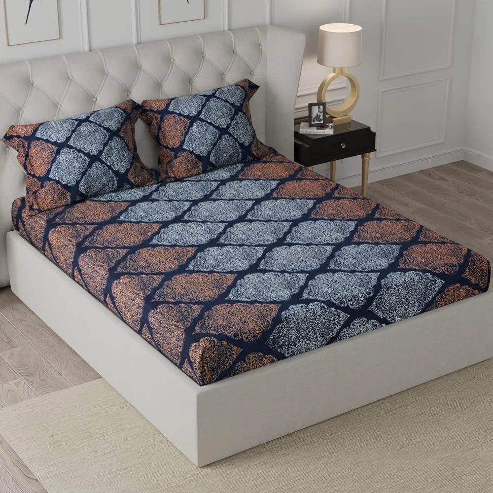 Cloth Fusion Elastic Fitted Queen Size Bed Sheet with 2 Pillow Covers, Soft Wrinkle Free Elastic Bedsheets for Queen Size Bed 