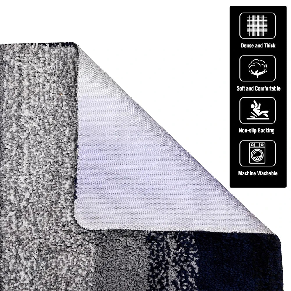 Kuber Industries Shaggy Carpet for Living Room | Fluffy Rug for Bedroom | Blue Patta Rainbow Floor Rug | Non-Slip Bedside Carpet | 3x5 Feet | Gray