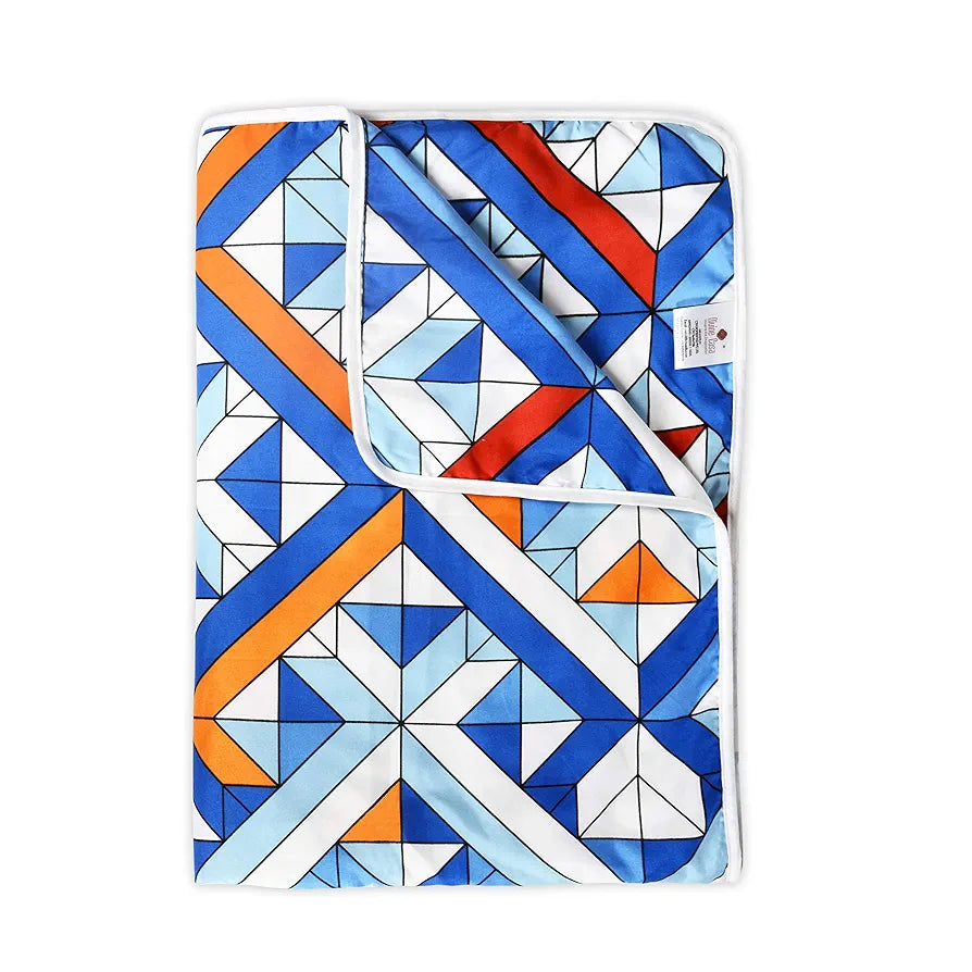 Divine Casa 120 GSM Microfiber Double Dohar | Soft & Lightweight Throw Blanket | Cozy & Breathable | All-Season Comfort | 220 x 205 CM | Tessellate Pattern | Blue-Red & Orange