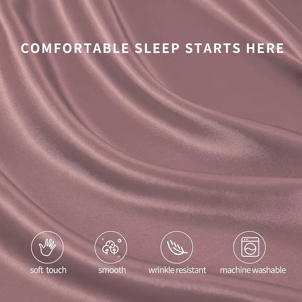 Cloth Fusion Satin Elastic Fitted Bedsheets Double Bed, Luxury Queen Size Bed Sheet with 2 Pillow Covers | H603 | 280 TC