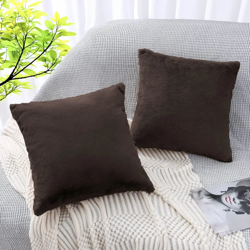 Luxe Home Cushion Cover 16 inch x 16 inch Duble Side Rabbit Fur Plain Design Covers Set of 2 for Sofa, Bedroom, livingroom 