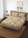 Trance Home Linen 250TC Premium 100% Cotton Printed Queen Size Fitted Bedsheet with 2 Pillow Covers Colour Royal Brown