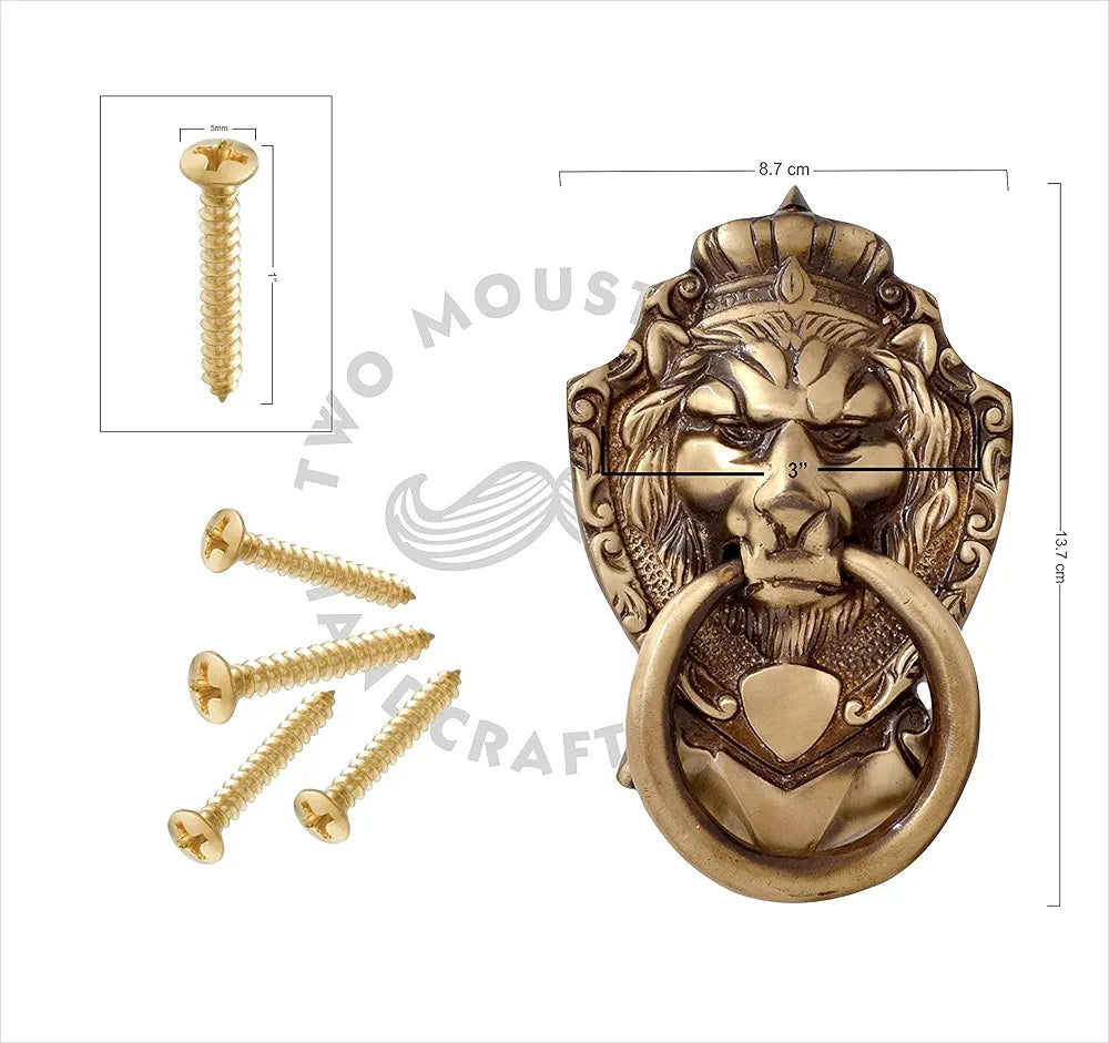 Two Moustaches Victorian Brass Door Knocker, Lion Door Knocker, Door Knockers for Main Door, Antique Brown, Standard, Pack of 1