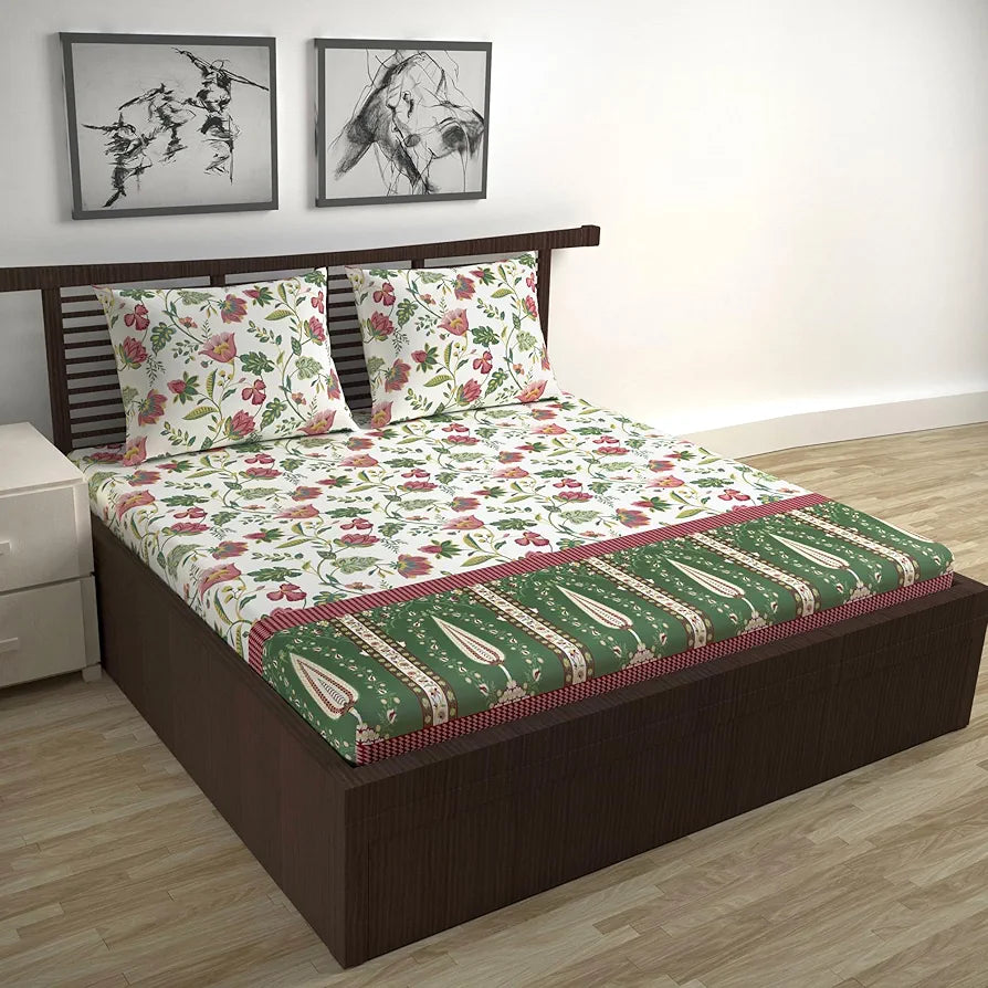 Divine Casa 144 TC 100% Cotton Bedsheet for Double Bed with Pillow Covers - 254 x 222 CM