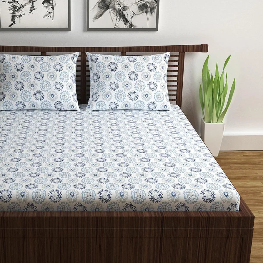 Divine Casa 144 TC 100% Cotton Bedsheet for Double Bed with 2 Pillow Cover 