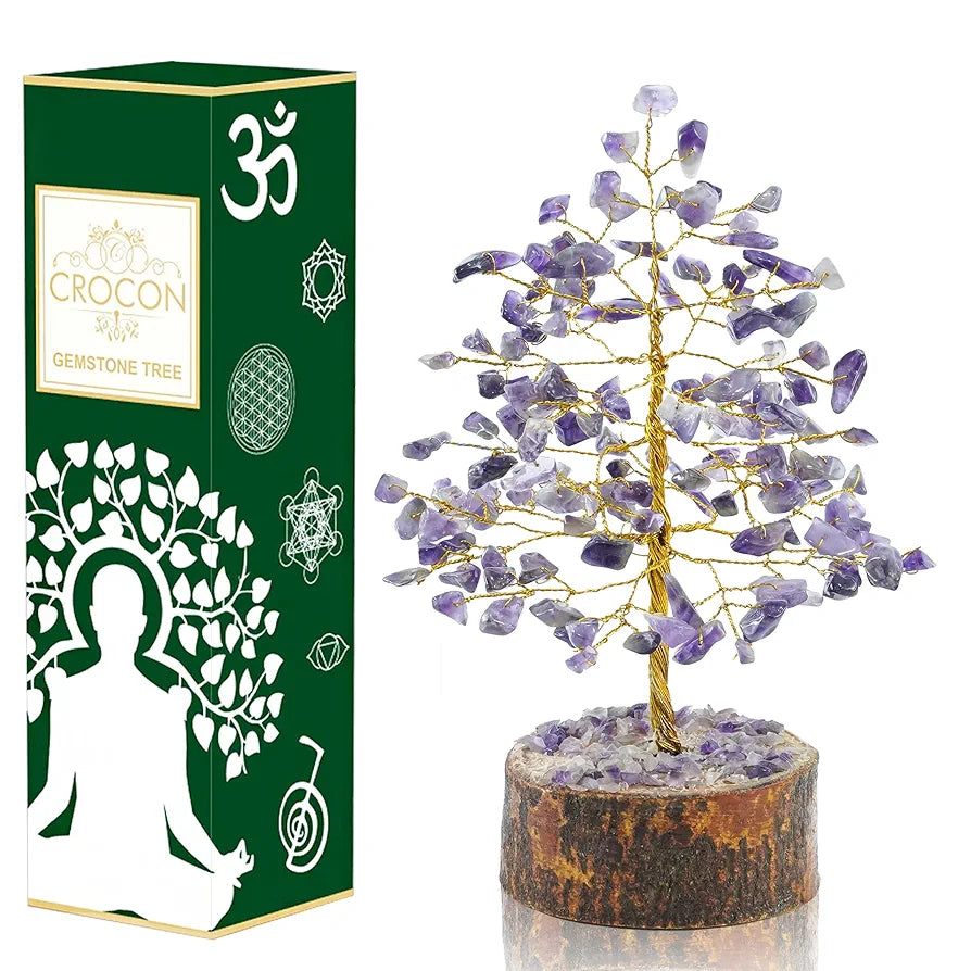 Crocon Amethyst Gemstone Money Tree Feng Shui Bonsai for Reiki Healing Chakra Stone Balancing Energy Generator Spiritual Home Interior Office Decor Size: 7-8 Inch