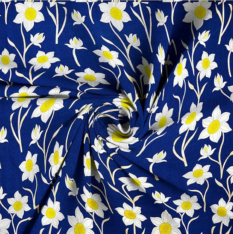 Polycotton 220 TC Floral Printed King Size Double Bedsheet with 2 Pillow Covers, (90 x 90 Inches, Yellow Blue