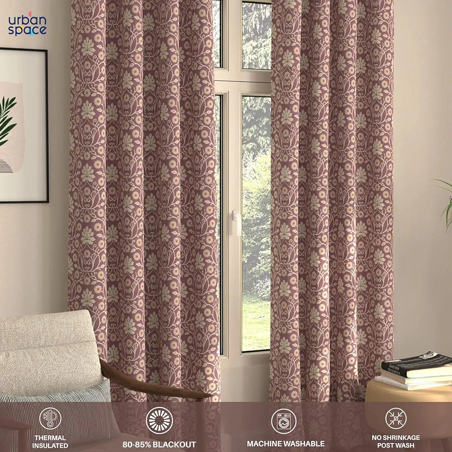 Urban Space Blackout Curtains 7 Feet Set of 2 for Door, 80-85% Light Blocking Curtains for Living Room, Digital Printed Curtains with Eyelets, Tieback Included 