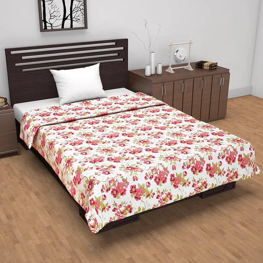 Divine Casa Floret 100% Cotton Single Dohar | 120 GSM | Soft & Lightweight Throw Blanket | Cozy & Breathable Bedding | All-Season Comfort | 210 x 140 CM, Rosy Retreat