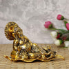 Ecraftindia Golden Resting Ganesha With Mushak Metal Decorative Showpiece