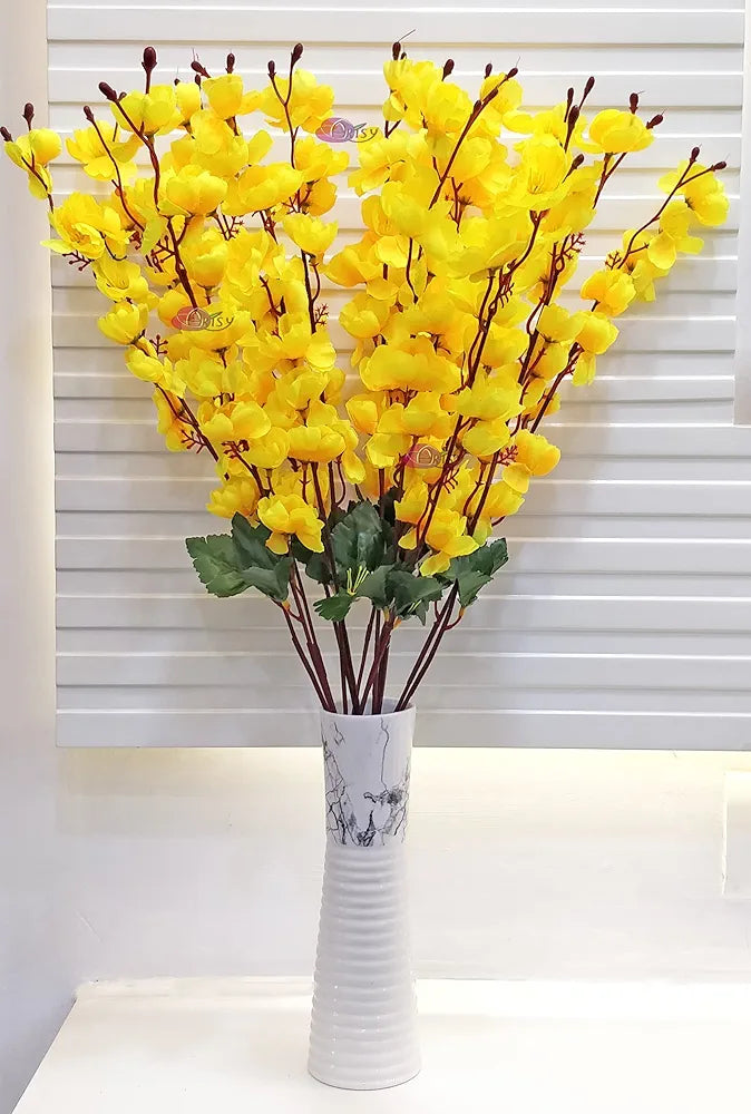 ARTSY® Artificial Flowers Bunch for Decoration Cherry Blossom, Ideal for vase, Home, Office Decor, Gifts, Craft, Artificial Plants for Decoration, Without vase, Yellow, Combo, 2 Piece, 55 cm Height