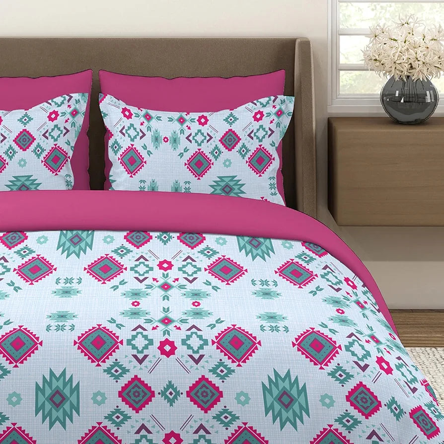 Layers Basicx 100% Cotton Bedsheet Set for All Seasons - Lightweight, Moisture Absorbent, Machine Washable & Easy to Care - Gift for Housewarming & More - 120 TC - Queen Size 