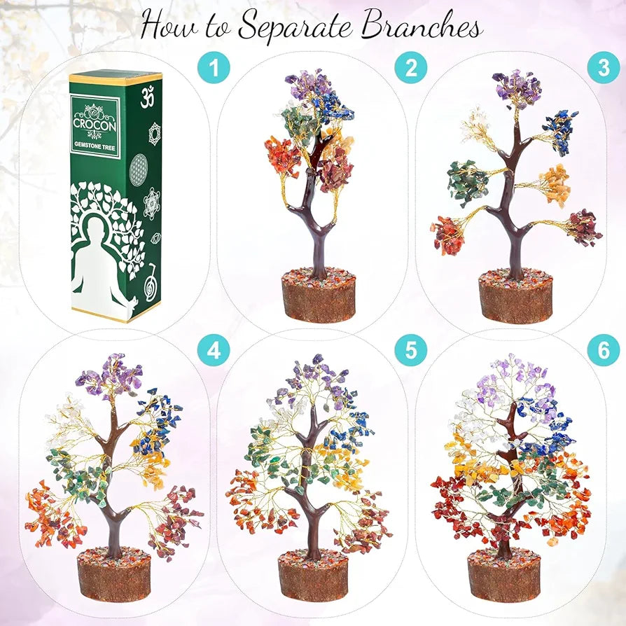 Crocon Seven Chakra Tree of Life for Positive Energy - Feng Shui Decor, Fake Bonsai, Crystals and Healing Stones, Money Tree, Room Decor 7 Chakra, Stone, Healing Crystals, Spiritual Gifts