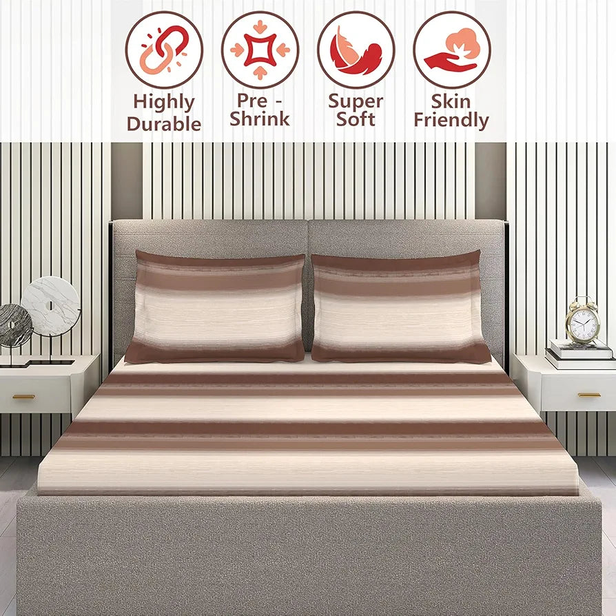 Layers Duracount Bedsheet Set for All Seasons - Lightweight, Moisture Absorbent, Machine Washable & Easy to Care - Gift for Housewarming & More - 225 CVC - King Size 