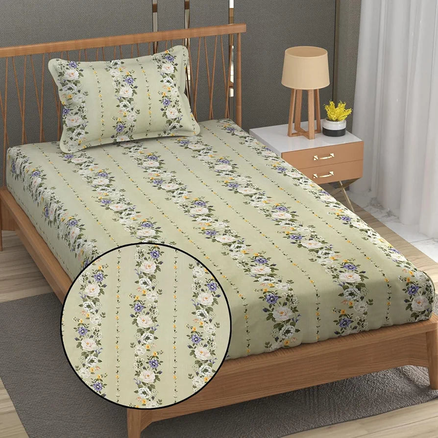 FRESH FROM LOOM Soft Floral Print Microfiber Single Bed Bedsheet Set - 240 TC, Anti Fade, 1 Pillow Covers ,Multicolor