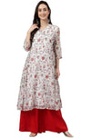 Janasya Women's White Chiffon Lurex Floral Printed Flared Kurta