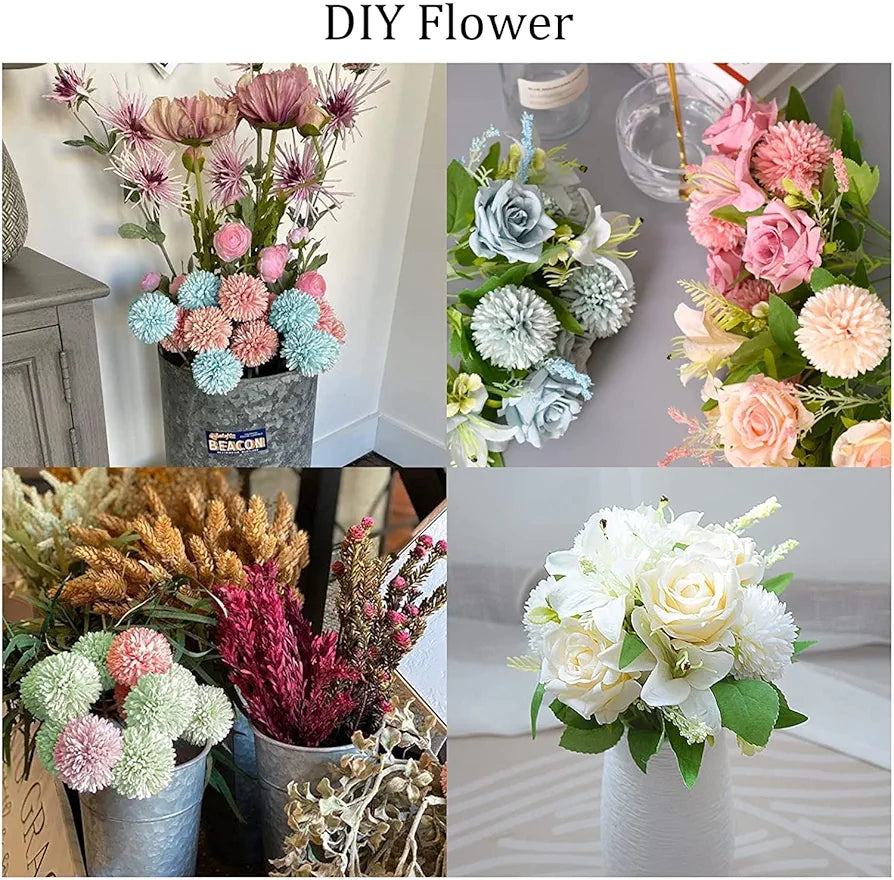 SATYAM KRAFT 5 Pcs Artificial Chrysanthemum Ball Flowers Fabric Small Flower Sticks Bouquet for Home Decor, Office, Living Room, Bedroom, Table, Wedding Decoration Item 