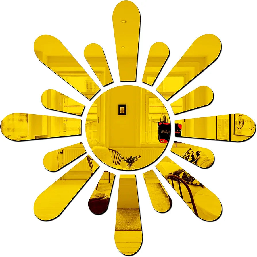 Bikri Kendra - Sun Golden  Mirror Stickers for Wall, Acrylic Mirror Wall Decor Sticker, Acrylic Stickers, Self Adhesive Sticker Wall Stickers for Hall Room, Bedroom.