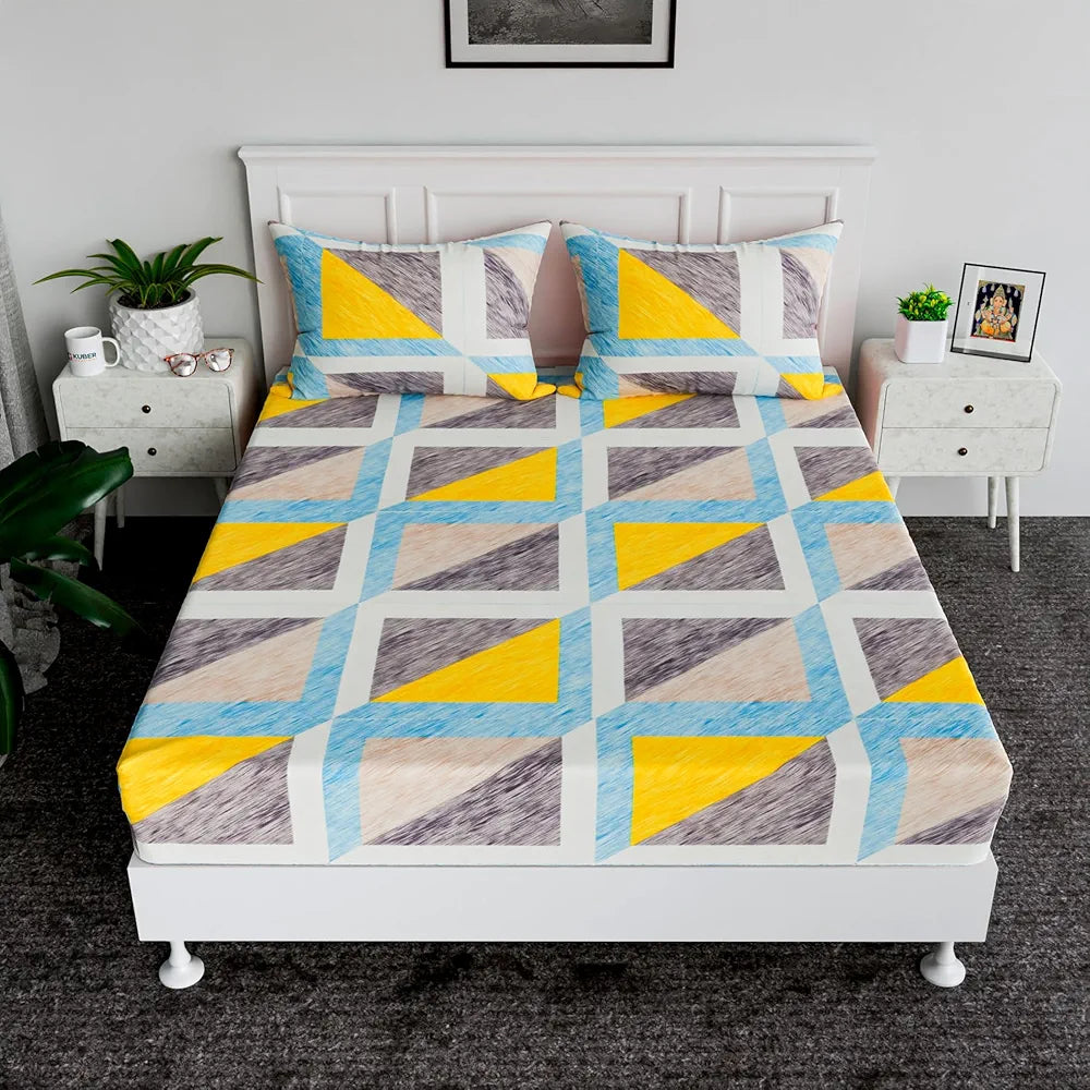 Kuber Industries Double Bedsheet | Bedsheet for Double Bed | Double Bedsheet with 2 Pillow Covers | Cotton Double Bed Sheet Set | Triangular Double Bedsheet | 90x100 | Green