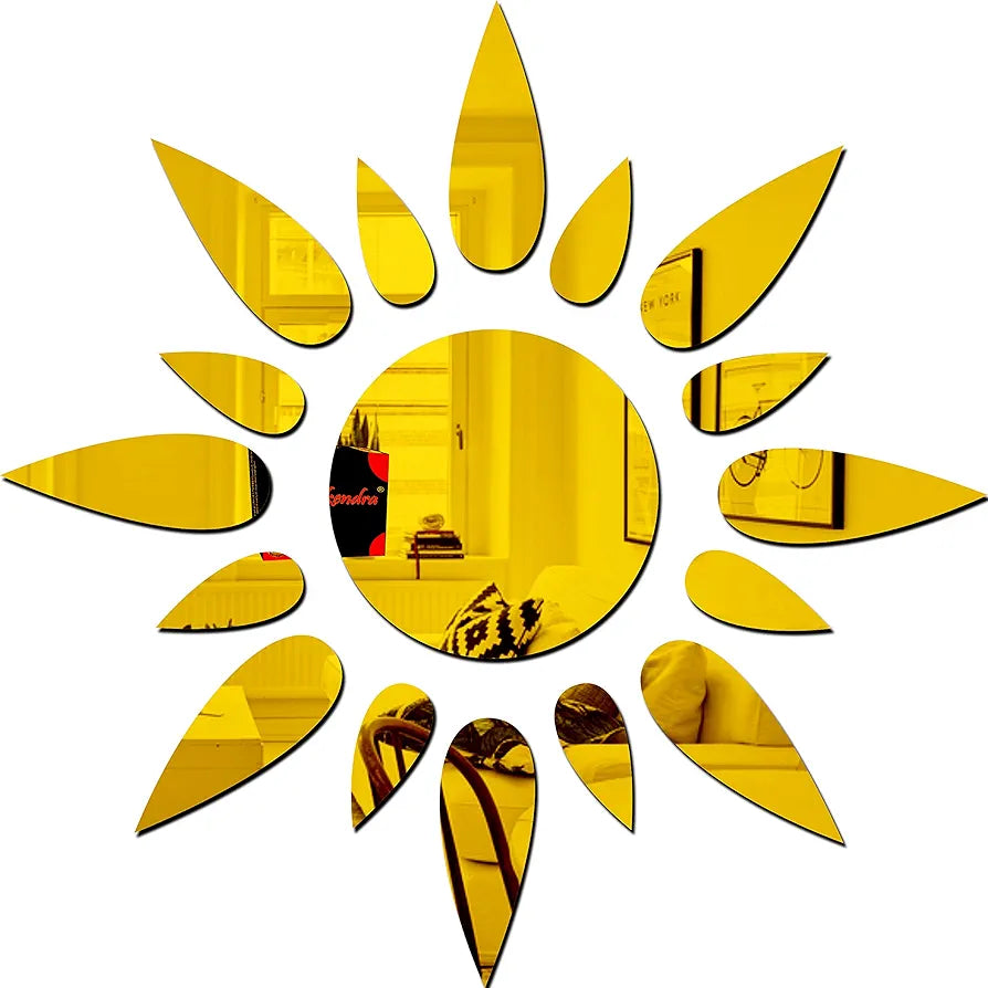 Bikri Kendra - Sun Golden  Mirror Stickers for Wall, Acrylic Mirror Wall Decor Sticker, Acrylic Stickers, Self Adhesive Sticker Wall Stickers for Hall Room, Bedroom.