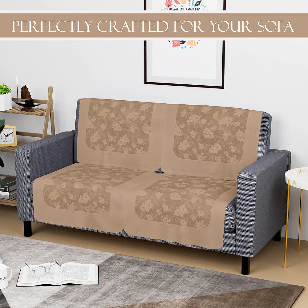 Kuber Industries Set of 4 Net Durable 2 Seater Sofa Covers for Living Room | Easy Machine Washable Sofe ke cover for Protection & Comfort for Home | Self Net Hawaii - Camel Brown