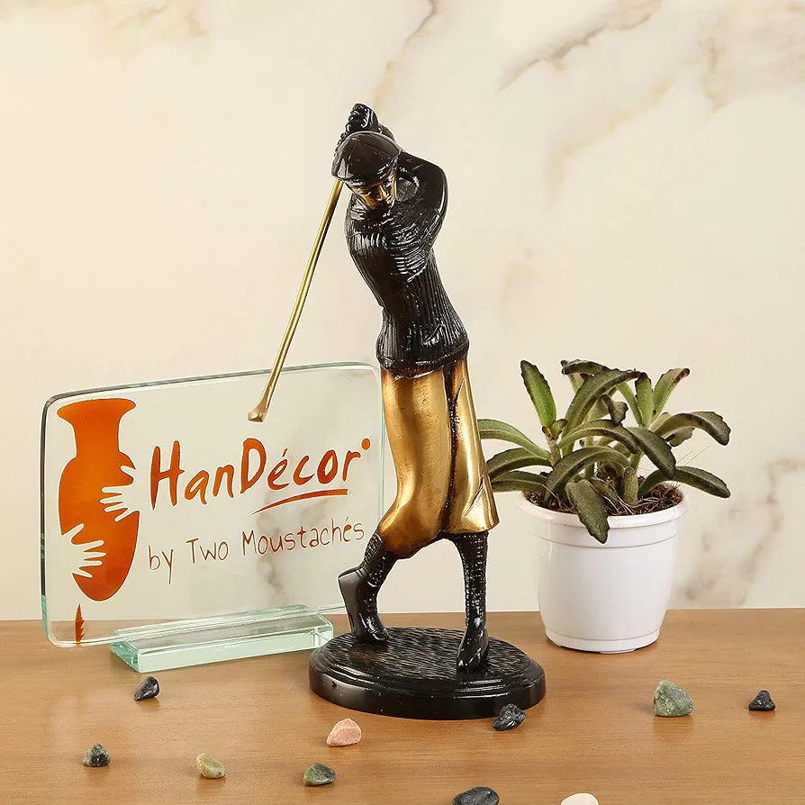 Two Moustaches Golfer Shot Brass Showpiece Figurine, Decorative Items for Home, Living Room Decorative Items, Home Decoration Items, Standard, Pack of 1