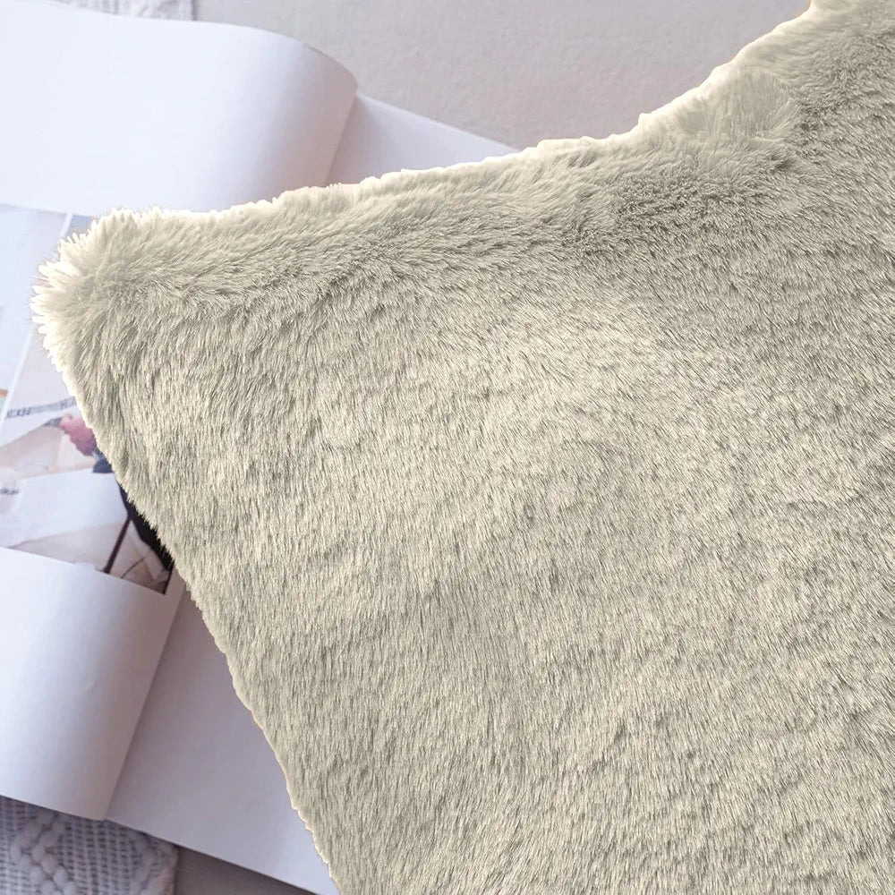 Luxe Home Cushion Cover 16 inch x 16 inch Duble Side Rabbit Fur Plain Design Covers Set of 2 for Sofa, Bedroom, livingroom 