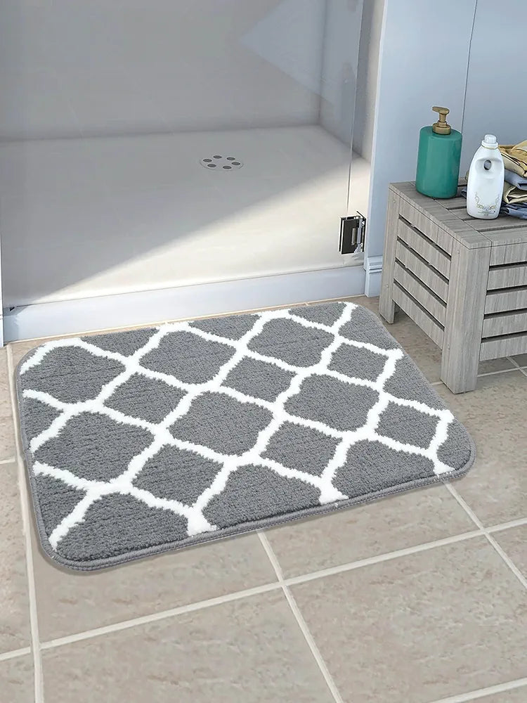 Saral Home Soft Anti Slip Microfiber Geometric Bathmats | Bath Mats with Rubber Bottom | Soft & Super Water Absorbent Mats for Shower | Quick-Drying Mats for Kitchen Bathroom, 1PC 