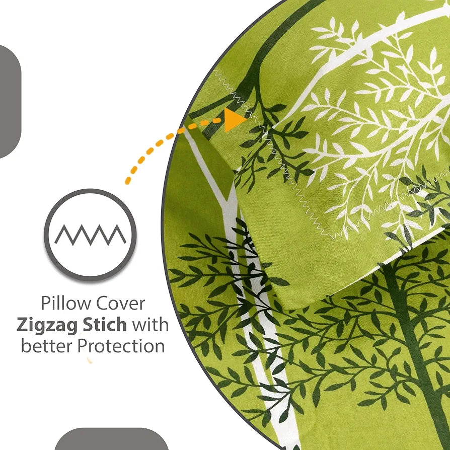 Divine Casa 144 TC 100% Cotton Double Bedsheet with 2 Pillow Covers | Skin-Friendly Fabric for Everyday Comfort | 254 X 222 CM | Floral Pattern | Tree Green