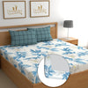 Dreamlet All Around Elastic Supersoft 210tc Premium Cotton Elastic Fitted Bedsheets With 2 King Size Pillow Covers | Blue & White