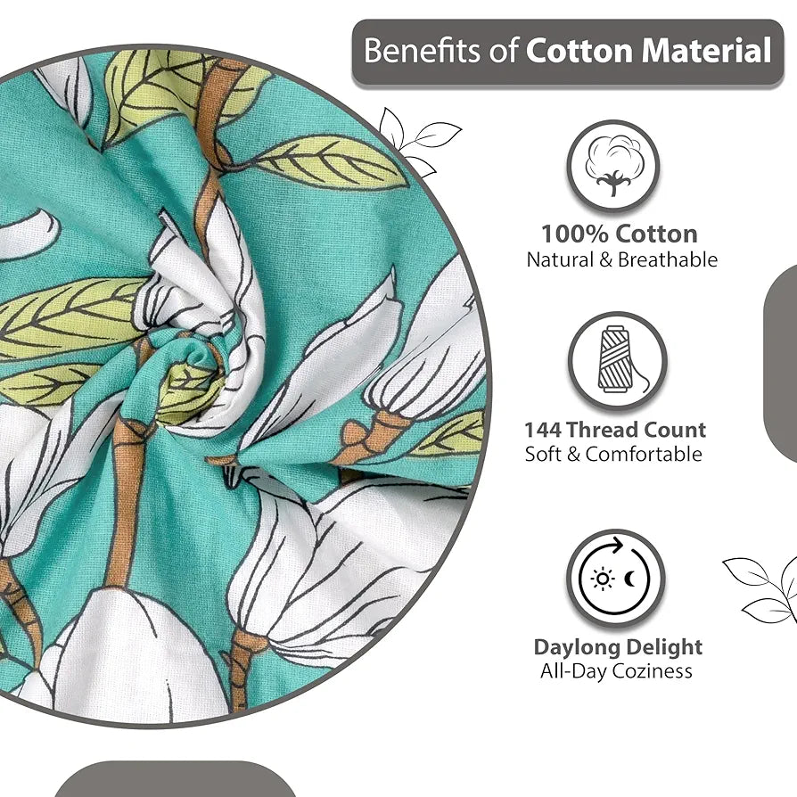 Divine Casa - 144 TC Super Soft 100% Cotton Bedsheet for Double Bed  144 Thread Count - Floral, Meadow Green| 222 x 254 cm