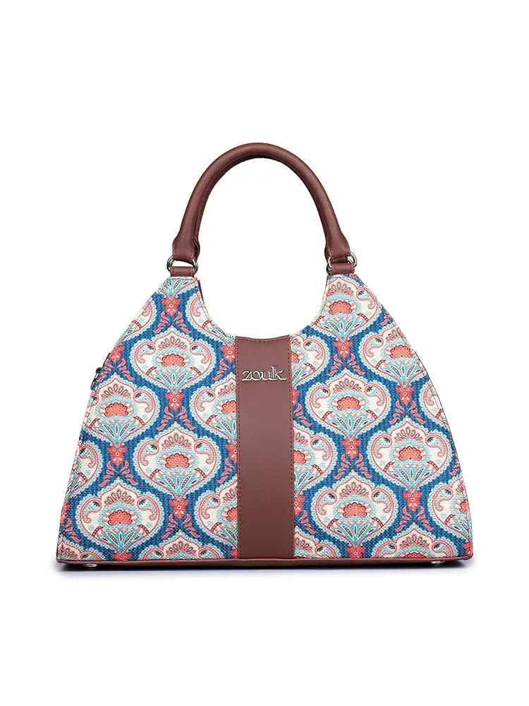 ZOUK Konkona Statement Satchel Bag | Jute | Vegan Leather Handcrafted With Detachable Sling Strap