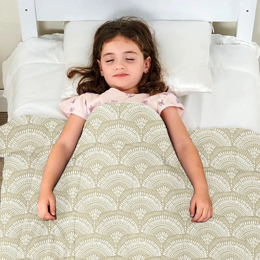 Divine Casa 120 GSM Microfiber Single Kids Dohar  | Soft & Lightweight Throw Blanket | Cozy & Breathable | All-Season Comfort | 140 x 100 CM | Floral Burst Pattern | Soybean & White