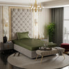 Stoa Paris Satin Elastic Fitted Bedsheets for Single Bed 300TC Premium 1 Pillow Cover Colour Olive Oasis