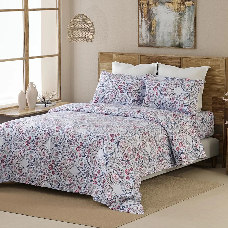 Emaline 100% Cotton King Bedsheet Set  | 1 King Cotton Bedsheet & 2 Pillow Covers | Breathable & Anti-Wrinkle | 144 TC | 