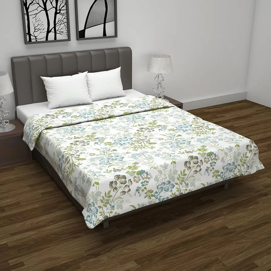 Divine Casa Floret 100% Cotton Double Dohar | 120 GSM | Soft & Lightweight Throw Blanket | Reversible Design | Cozy & Breathable Bedding | All-Season Comfort | 220 x 205 CM, Floral Breeze