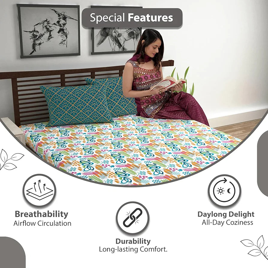 Divine Casa 144 TC Cotton Bedsheet for Double Bed with 2 Pillow Cover 